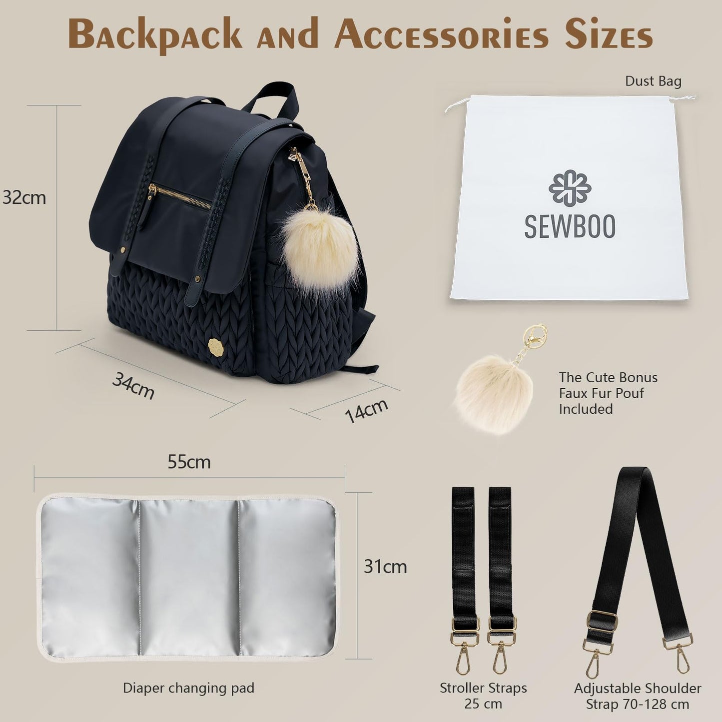 Diaper Bag BackPack Large Capacity Travel Mommy Bag Waterproof and Stylish with Changing Pad Baby Bag for Women and Girls
