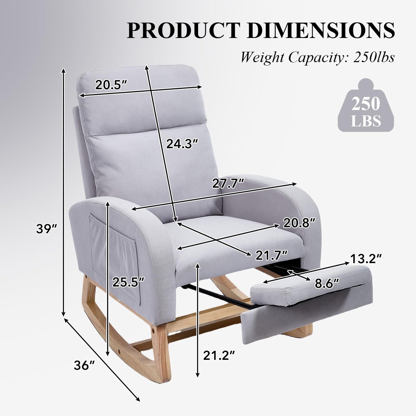 NIOIIKIT Modern Nursery Rocking Chair, Teddy Upholstered Rocking Chair with Footrest, Comfortable Glider Rocker with Side Pocket for Living Room, Bedroom, Nursing Room (Beige)