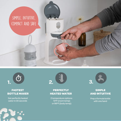 BEABA Bib'Expresso Fast Water Warmer, Formula Maker Preps Bottle in 30 Secs, Quickly Dispenses Warm Water for Baby Bottle, Also a Baby Food Warmer, Midnight