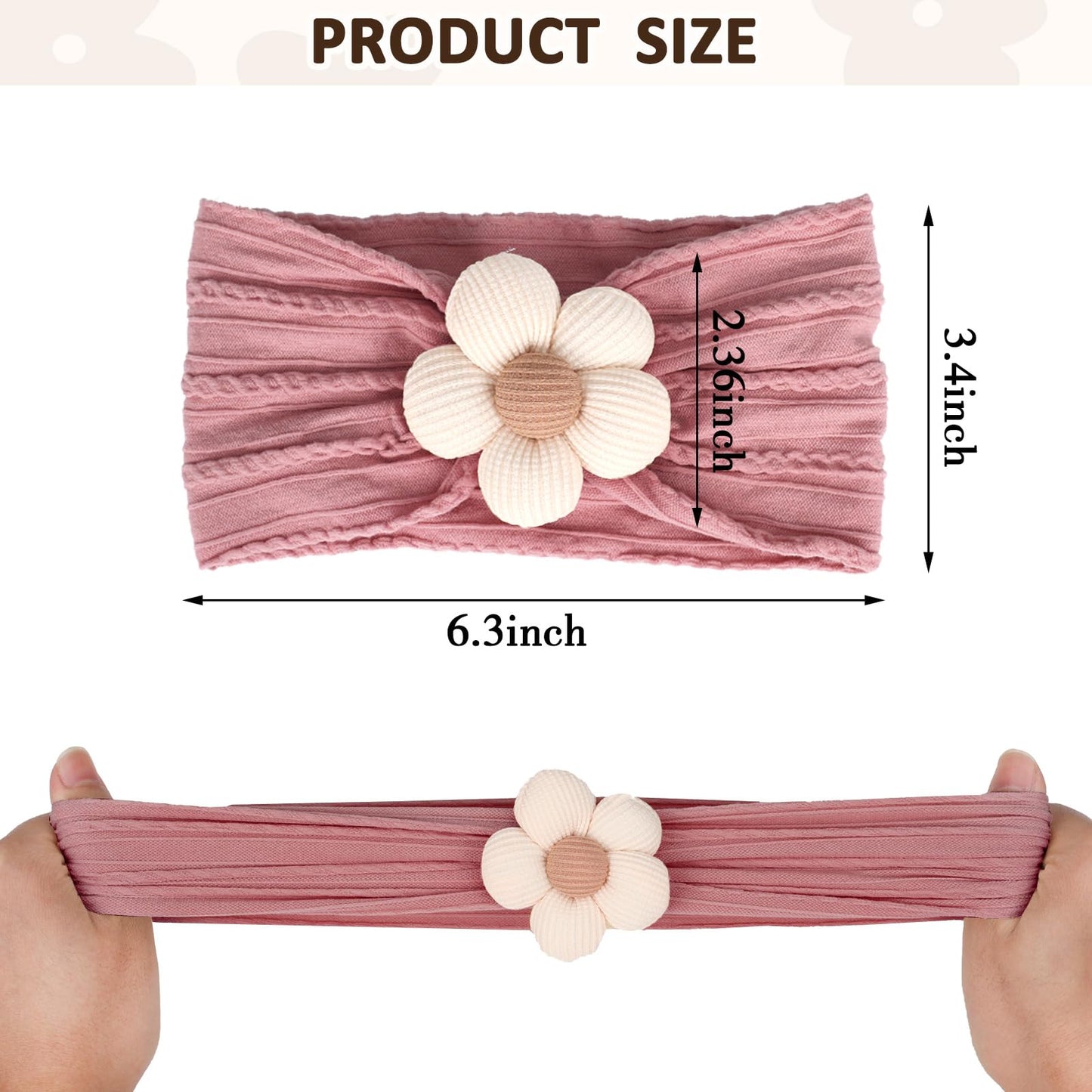 3 Pcs Baby Flower Headbands Baby Girls Nylon Headband Soft Hairbands Hair Accessories for Newborn Infant Toddler Kids (Beige Pink Khaki)