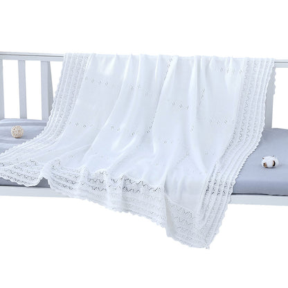 Booulfi Knit White Baby Blankets Neutral,Crib Stroller Newborn Blankets for Boys Girls,Cotton Lace Crochet Winter Blanket Nursery Blanket New Baby Essentials, 38X39