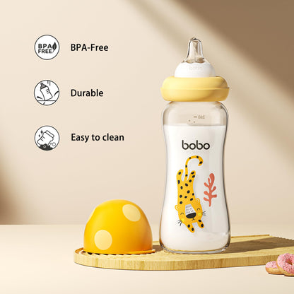 YOHKOH Natural Glass Baby Bottle with Natural Response Nipple, Newborn Anti-Colic Baby Bottles, Wide Neck Mushroom Cap Baby Bottle, Clear (8.8ounce (Pack of 4), Multicolour1)