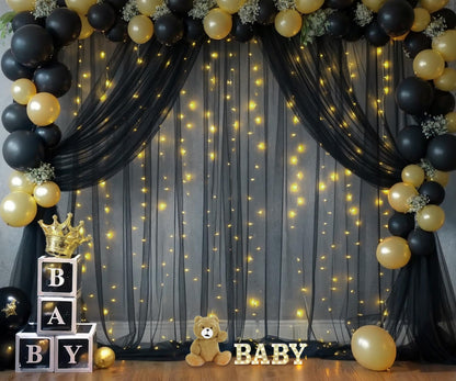 White Tulle Backdrop Curtain with Lights String for Parites 10×8ft Sheer Backdrop Curtains White Curtain Backdrop for Wedding Baby Shower Birthday Party Photo Shoot Decorations(2 Panels 10ft×8ft)