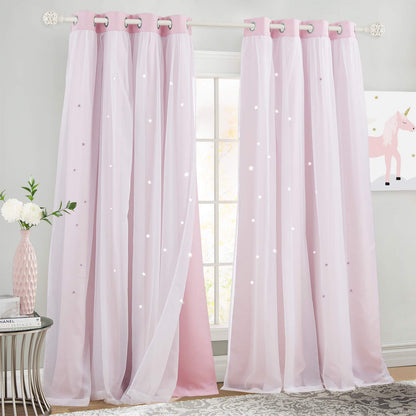 NICETOWN Nursery Curtains for Kids, Farmhouse Blackout Curtain Panels for Bedroom, Double Layer Star Hollow-Out Grommet Aesthetic Living Room Toddler Window Curtains, 2 Pcs, W52 x L84, Biscotti Beige