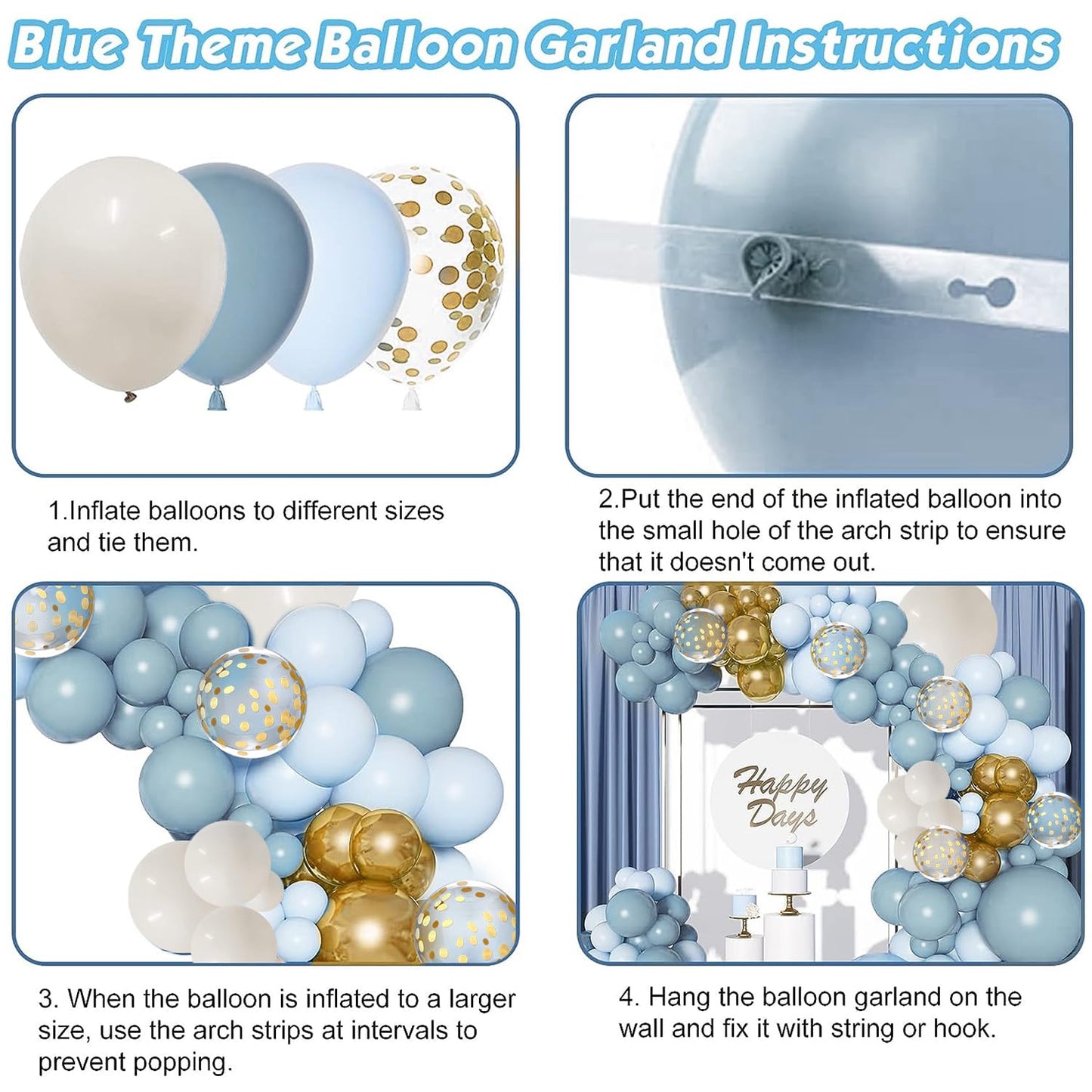 Dusty Blue Balloon Arch Kit, Dusty Baby Blue Balloons Arch Kit With Metallic Gold Sand White Gold Confetti Balloons for Wedding Bridal Shower Boy Birthday Party Baby Shower Decorations