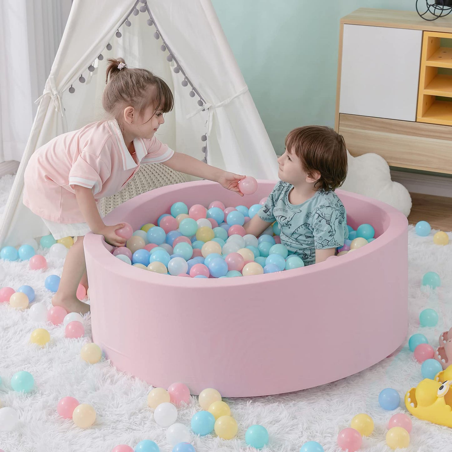 Foam Ball Pit, 47.2"x 13.8" Large Ball Pits for Toddlers, Soft Round Kiddie Baby Playpen Ball Pool for Kids, Ideal Gift for Babies Indoor and Outdoor Game, Grey, (Balls not Included)