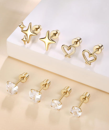 Stainless Steel Hypoallergenic Earrings for Girls Toddler Kids Baby Screw Flat Back Stud Earrings Set for Teen Jewelry