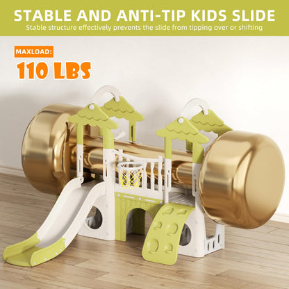 KORIMEFA 10-in-1 Toddler Slide, Kid Double Slide for Toddlers Age 1-3, Basketball Hoop, and Telescope, Indoor Outdoor Slide Toddler Playset Toddler Playground, Forest Themed Brown