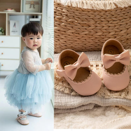 ohsofy Infant Baby Girls Mary Jane Flats Non-Slip Bowknot Princess Wedding Dress Shoes Toddler Crib Shoes