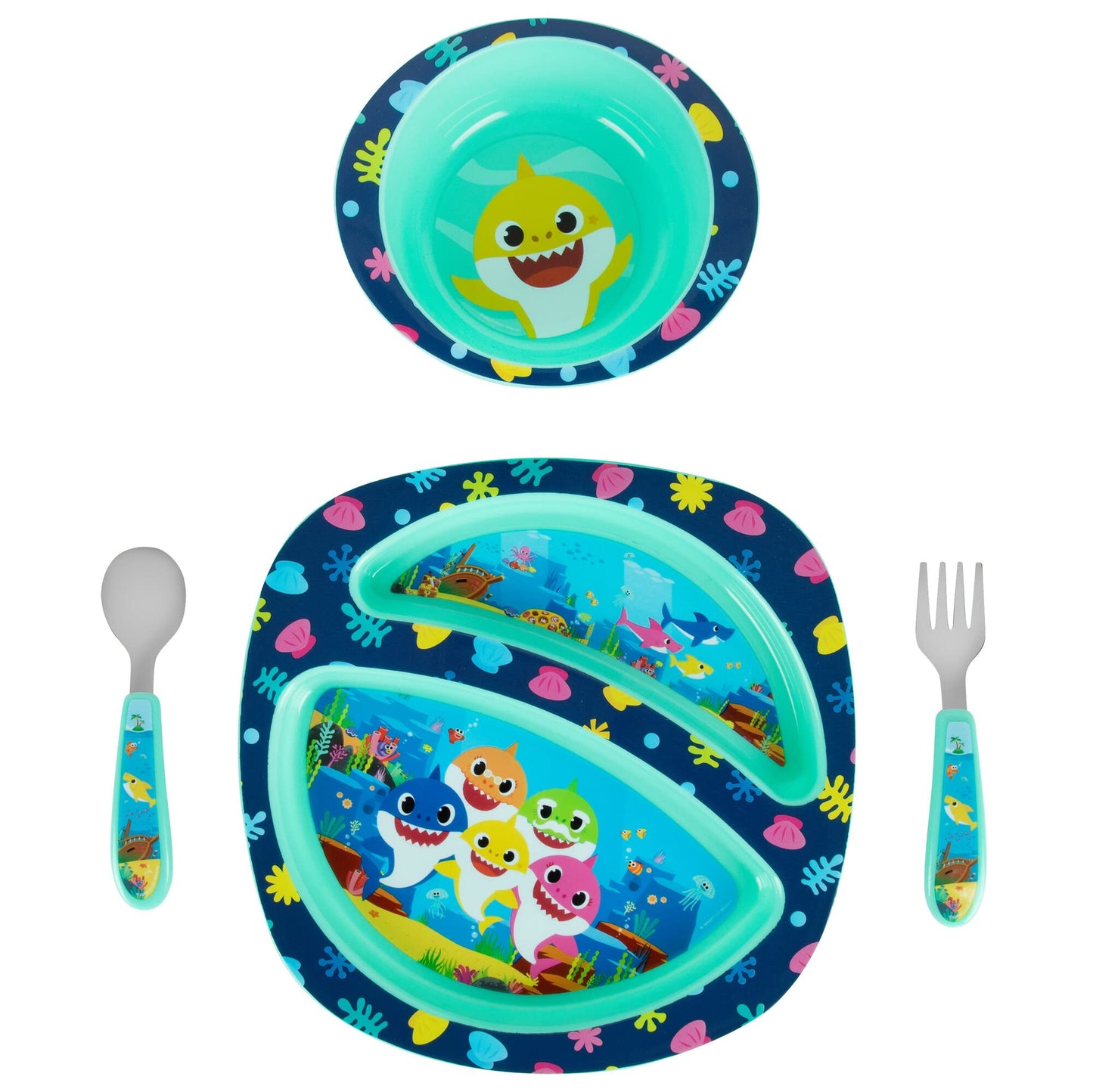 The First Years Bluey 4-Piece Place Setting - BPA Free Dishwasher Safe Toddler Dinnerware Set with Divided Plate, Bowl, Fork, Spoon - Multicolor