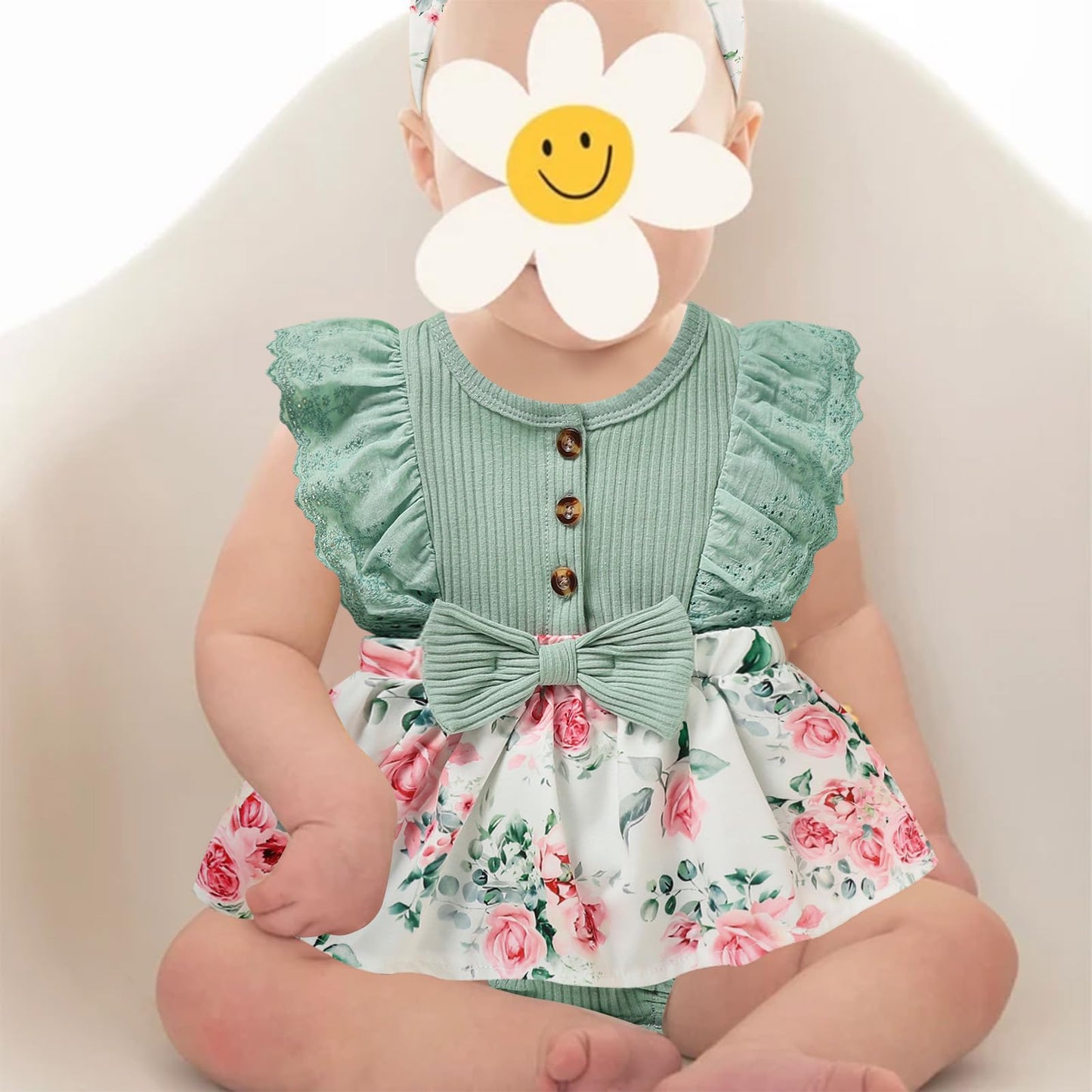 Sinhoon Baby Girl Clothes Newborn Ruffled Sleeveless Romper Floral Dreesy Bodysuit Heaedband 3pcs Baby Girl Summer Clothes