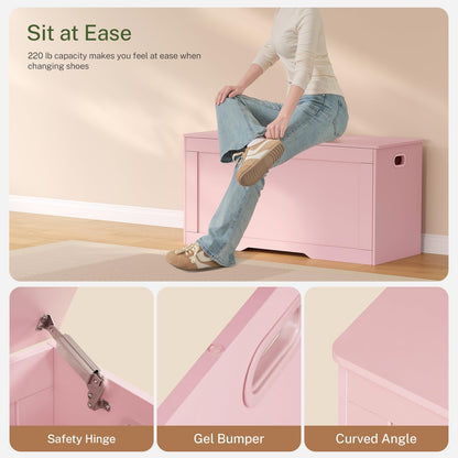 usikey 39.4” Storage Chest, Toy Box with 2 Safety Hinges, Toy Chest, Storage Bench for Bedroom, Supports 220 lb, for Living Room, Entryway, Pink