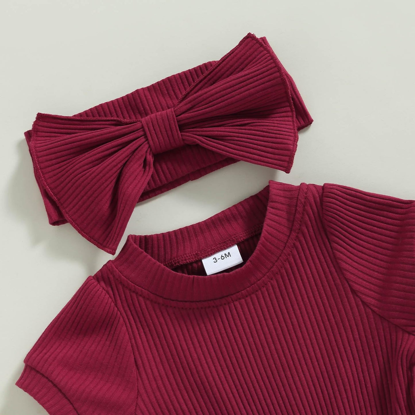 Baby Girl Summer Clothes Ribbed Short Sleeve Romper Solid Color Bodysuits Bow Headband Outfit Newborn Girl Jumpsuit
