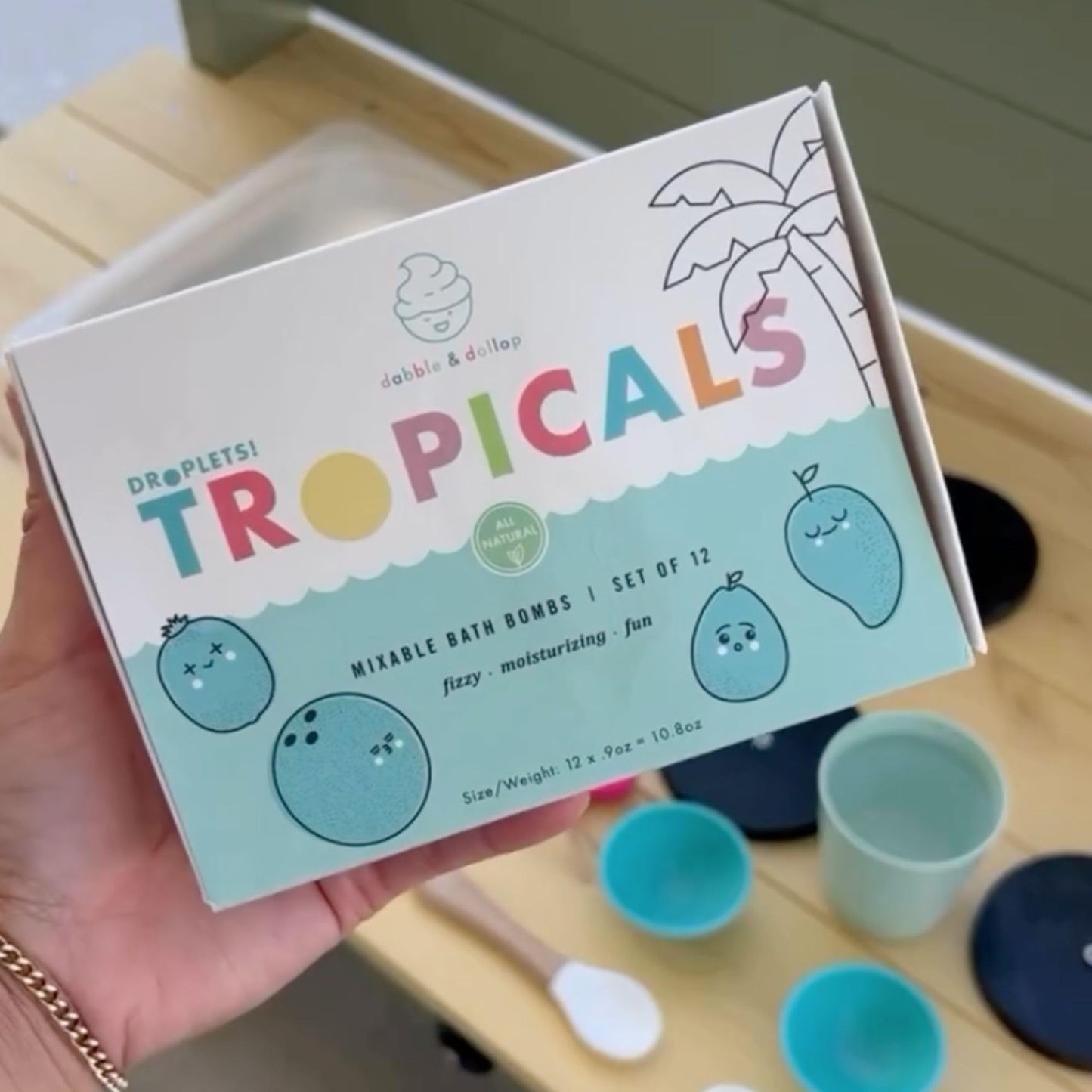 Dabble & Dollop Bath Bombs, 100% Natural Bath Bombs for Kids, Tropical Scents - USA Made, Moisturizing & Fun Droplets, Paraben & Sulfate Free, Vegan, Gluten-Free (Set of 12)