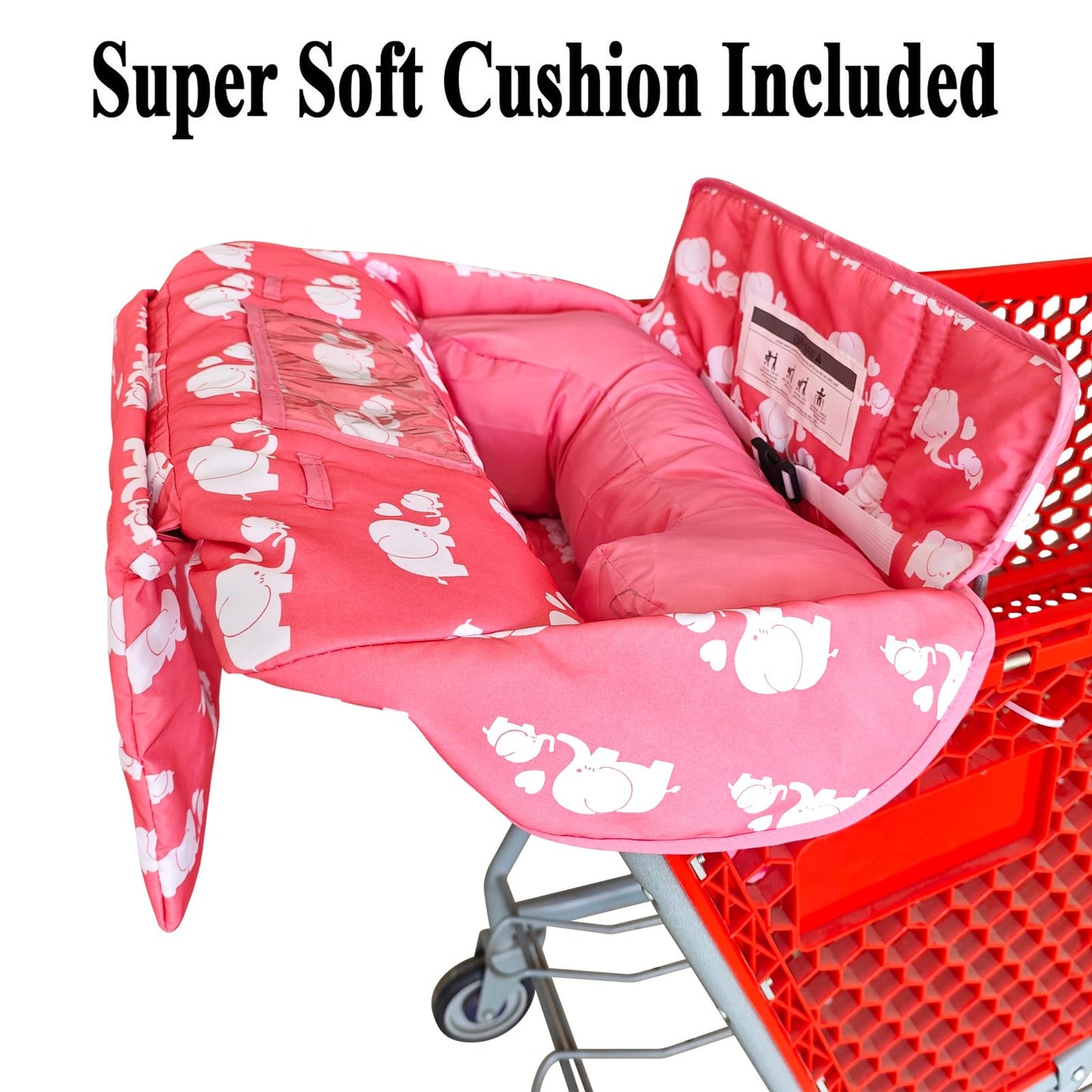 Soft Pillow Attached 2-in-1 Shopping Cart and High Chair Cover for Baby, Cotton Padded Cart Cover, Fold'n Roll Style, Portable with Carry Bag (Blue Elephant)