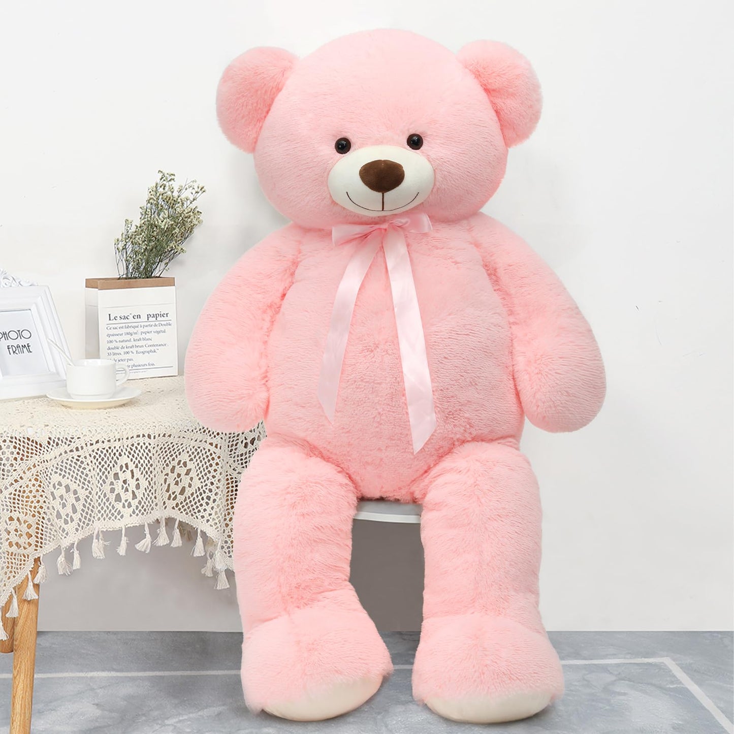 Tezituor 59" Gaint Teddy Bear Stuffed Animal,5ft Life Size Big Teddy Bears,Light Brown Cute Soft Plush Toy,Gifts for Kids Girls Boys Girlfriend Valentine,Christmas,Birthday,Baby Shower,Wedding Party