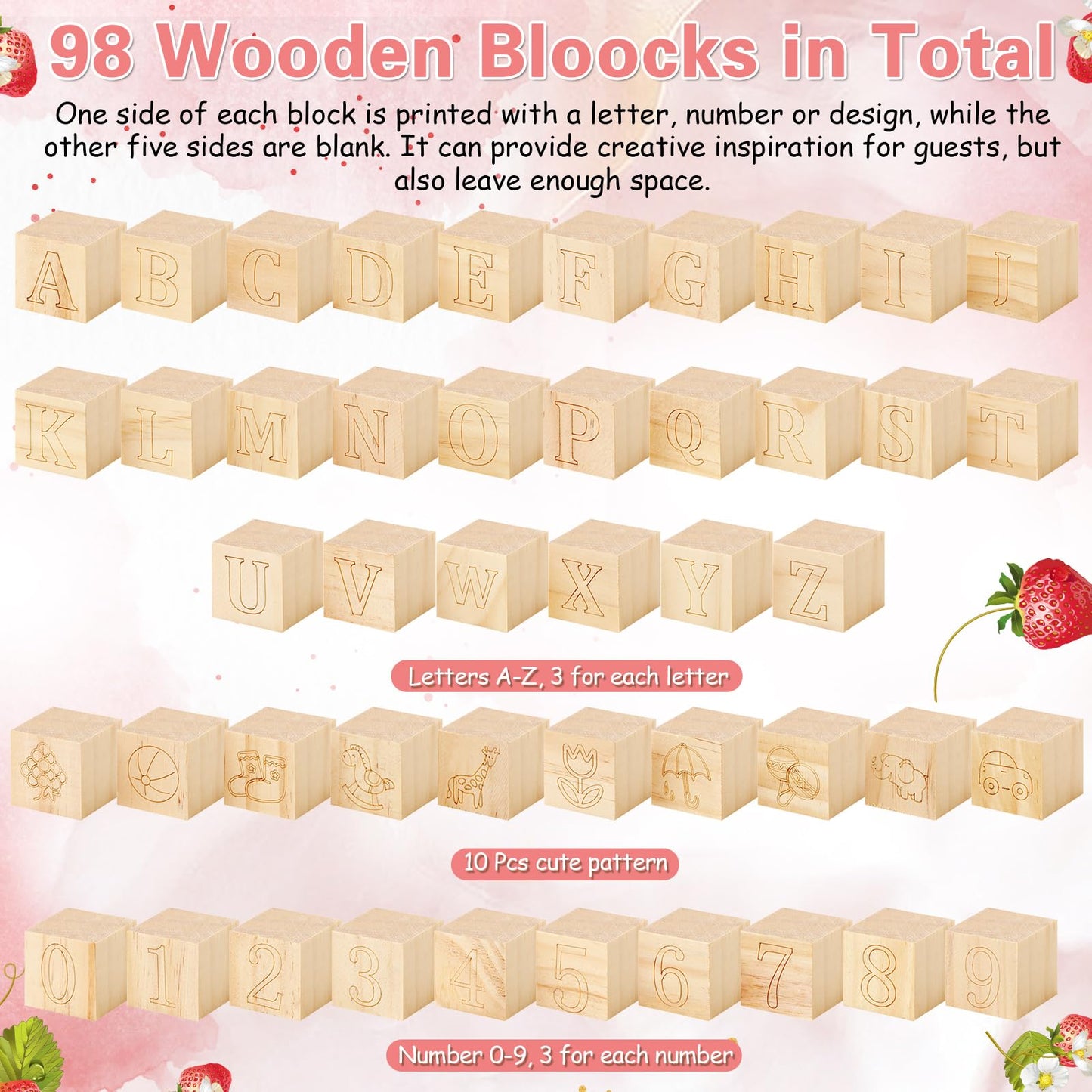 Marsui 136 Pcs Baby Shower Blocks to Decorate Game Kit Includes 98 Wooden Blocks, 36 Markers, 1 Game Sign, 1 Storage Box for Baby Shower Gender Reveal Activity Party Decorations(Pink Elephant)