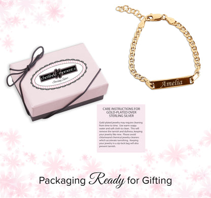 Cherished Moments Personalized Gift 14K Gold-Plated over .925 Sterling Silver Children's ID Name Bracelet for Babies, Toddlers, Kids, and Girls Custom Jewelry with Engraved Name (Newborn - 12 Years)