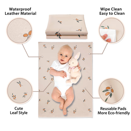 Vegan Leather Baby Changing Mat - Wipeable Portable Changing Pad, Foldable Travel Changing Mat for Baby, Newborns Toddlers Shower Gifts (Flower,20"*28")