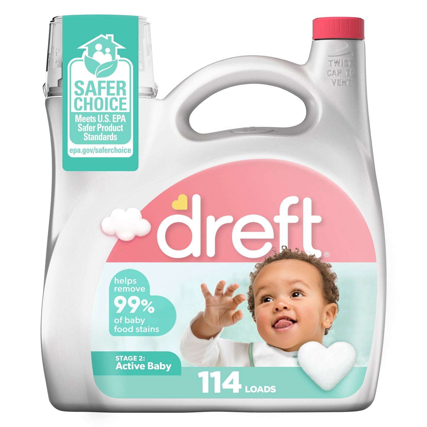 Dreft Stage 2 Active Baby Liquid Laundry Detergent, Hypoallergenic, Helps Remove 99% of Baby Food Stains, 114 Loads, Baby Laundry Detergent, Newborn Essentials
