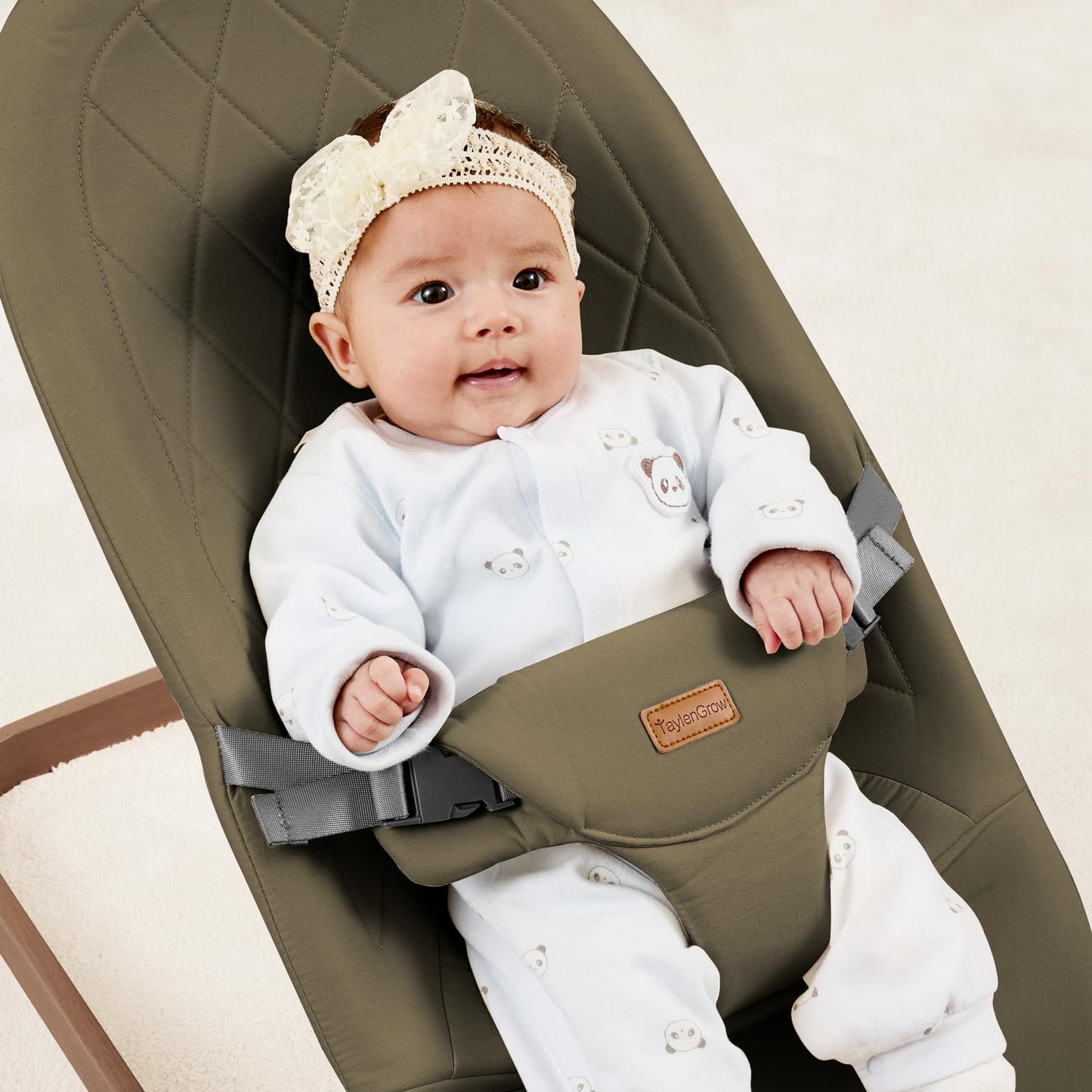 Foldable Baby Bouncer, Baby Seat with 3 Adjustable Heights, Portable Newborn Rocker, Ergonomic Bouncy Seat for Natural Bounce, Bouncer for Babies 0-6 Months, Soft Cotton (Beige)