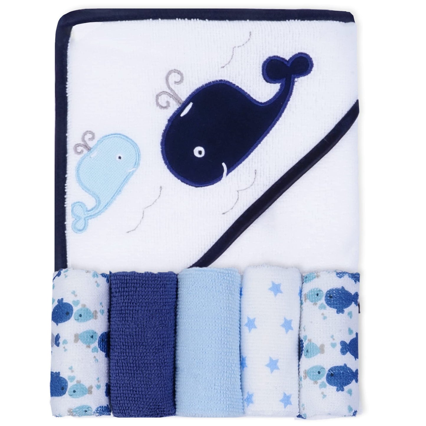 Viviland Baby Towels and Baby Wash Cloths Set Hooded Baby Towels Baby Wipes Absorbent Bath Face Towels Burp Cloths or Face Towels for Girl Boy 6-Pack Size 28 x 28 Inch(Elephant Flower)