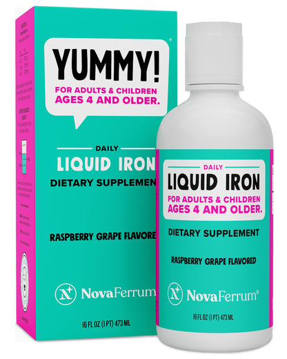 NovaFerrum Yummy | Pediatric Drops Liquid Iron Supplement for Infants and Toddlers | Liquid Iron for Kids | 15mg of Iron Per 1mL Dose | Ages 4 & Under | Gluten Free Certified | Sugar-Free | Raspberry