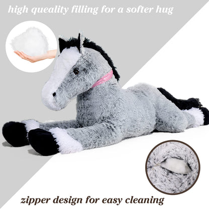 Tezituor Giant Stuffed Animal, 4ft Large Brown Pony Plush Toy, 47 inch Horse Plush Pillow Gift for Boys Girls