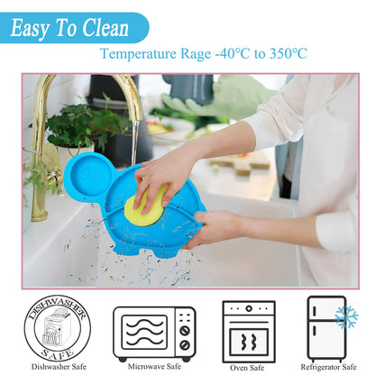 Silicone Suction Plates for Baby Toddler with Spoon Fork set Divided Dinosaurs Plates Self Feeding Training Baby Dinner Plate-Green Dinosaurs Plate Set