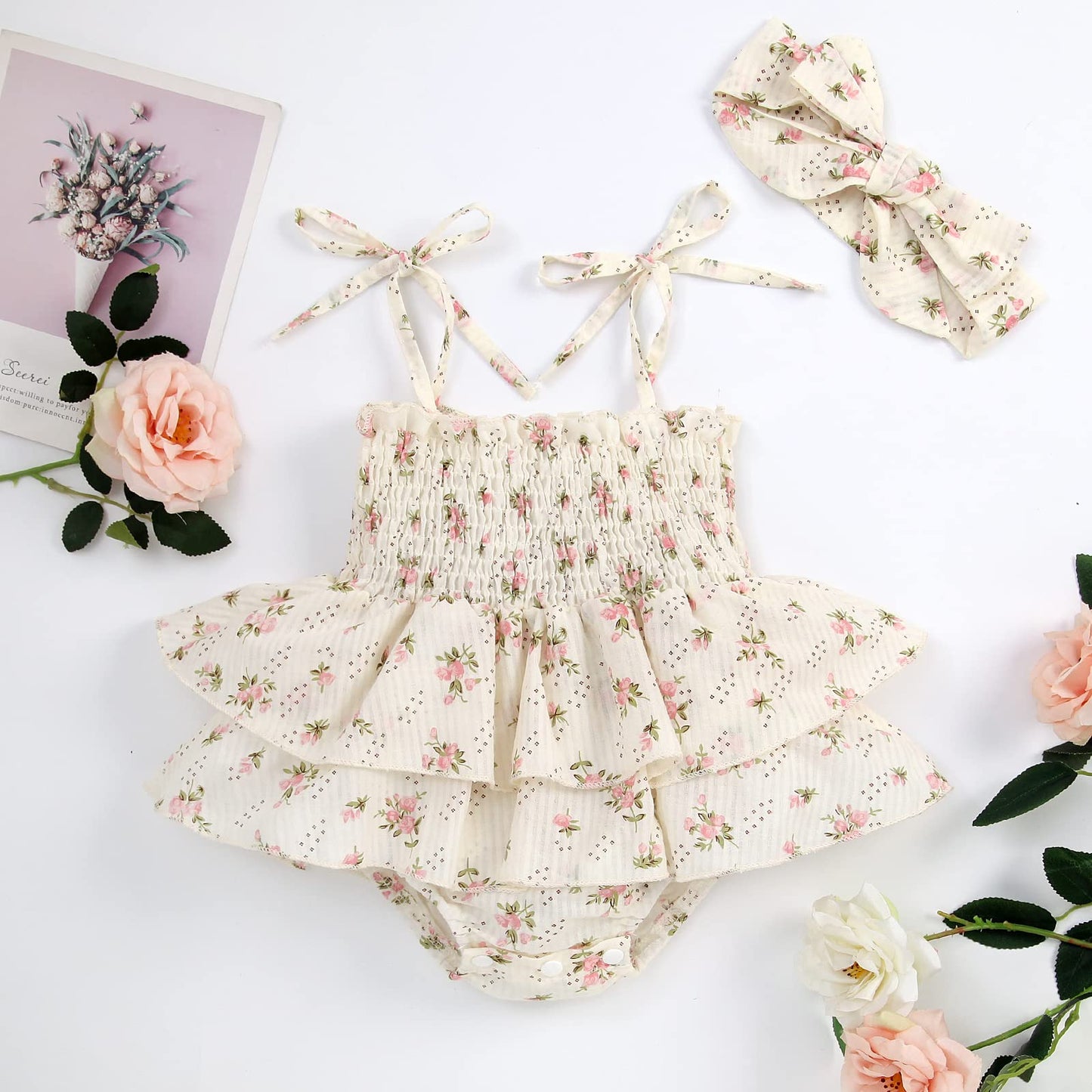 MERSARIPHY Newborn Baby Girl Summer Outfit Sleeveless Ruffle Smocked Halter Tulle Romper Dress One-piece Jumpsuit Clothes
