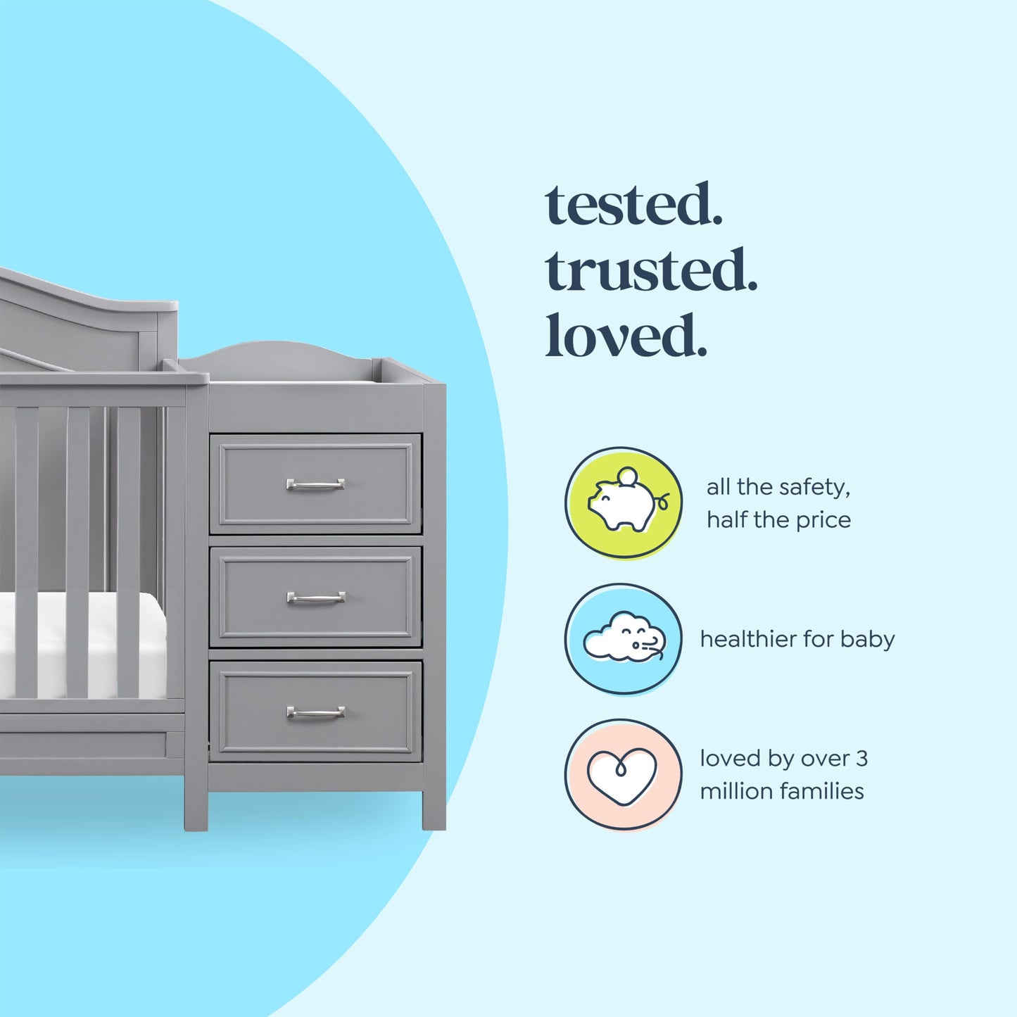 DaVinci Charlie 4-in-1 Convertible Mini Crib and Changer Combo in White, Greenguard Gold Certified