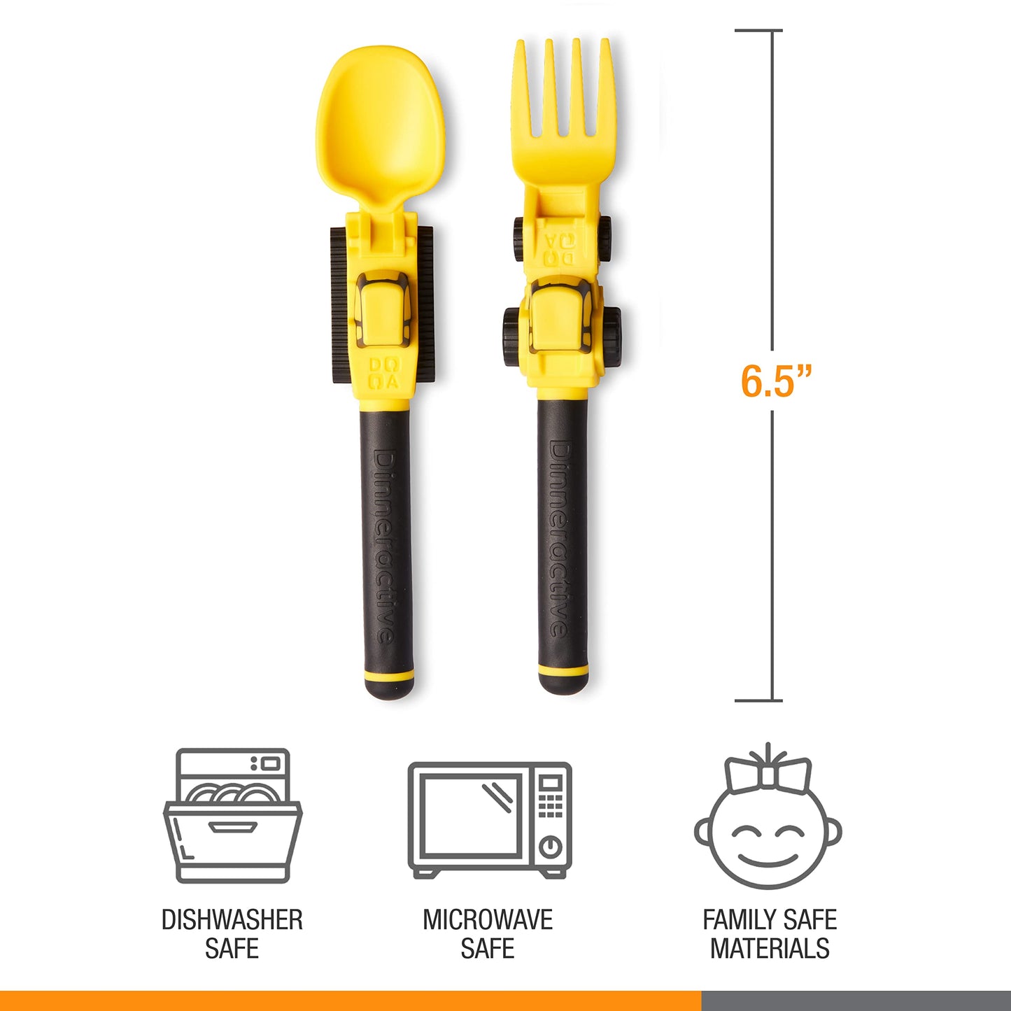 Dinneractive Utensil Set for Kids – Construction Themed Toddler Forks and Spoons, Toddler Utensils – 2PC Set – Fuchsia Construction Utensils For Toddlers - Loader & Tractor Toddler Spoons and Forks