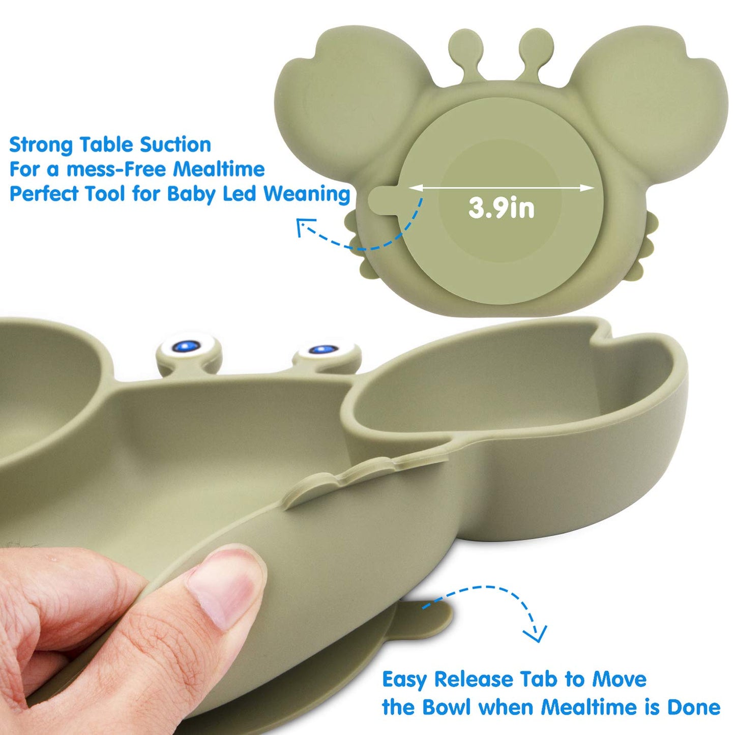 Silicone Suction Plate for Toddlers - Self Feeding Training Divided Plate Dish and Bowl for Baby and Toddler, Fits for Most Highchairs Trays, BPA Free Microwave Dishwasher Safe