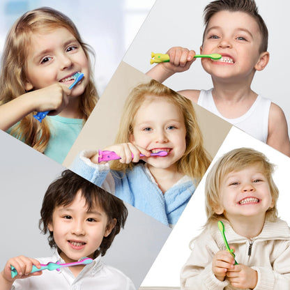 Kids toothbrushes 6 Pack Set Soft Bristles with Suction Cup, Includes Travel Covers, Bear Panda toothbrushes for Kids Boys & Girls, Toddlers &Children Teeth Age 3+
