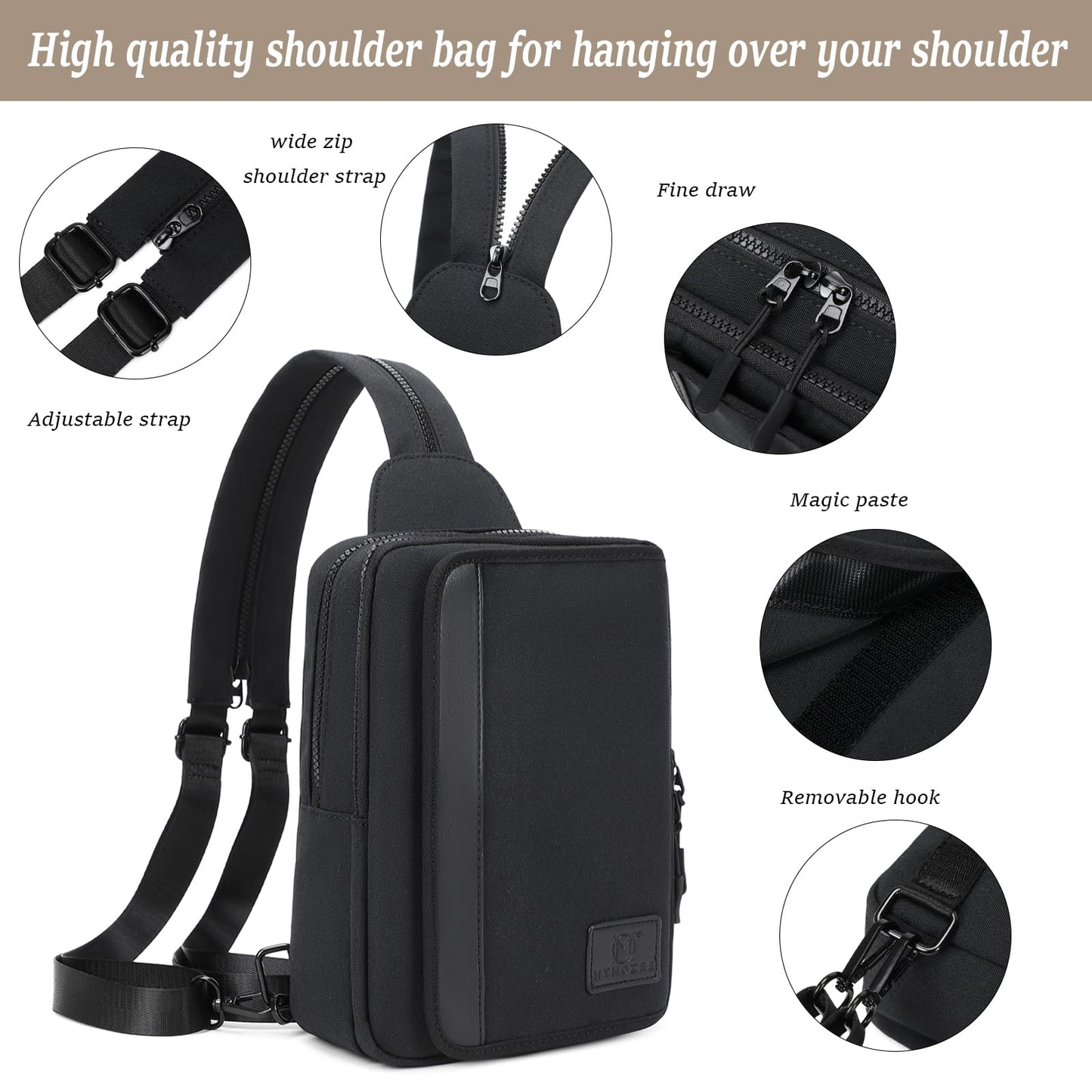 MYHOZEE Sling Bag Crossbody Backpack Purse - 2 in 1 Nylon Cross Body Bag Diaper with Wipes Pouch, Water Bottle Pocket