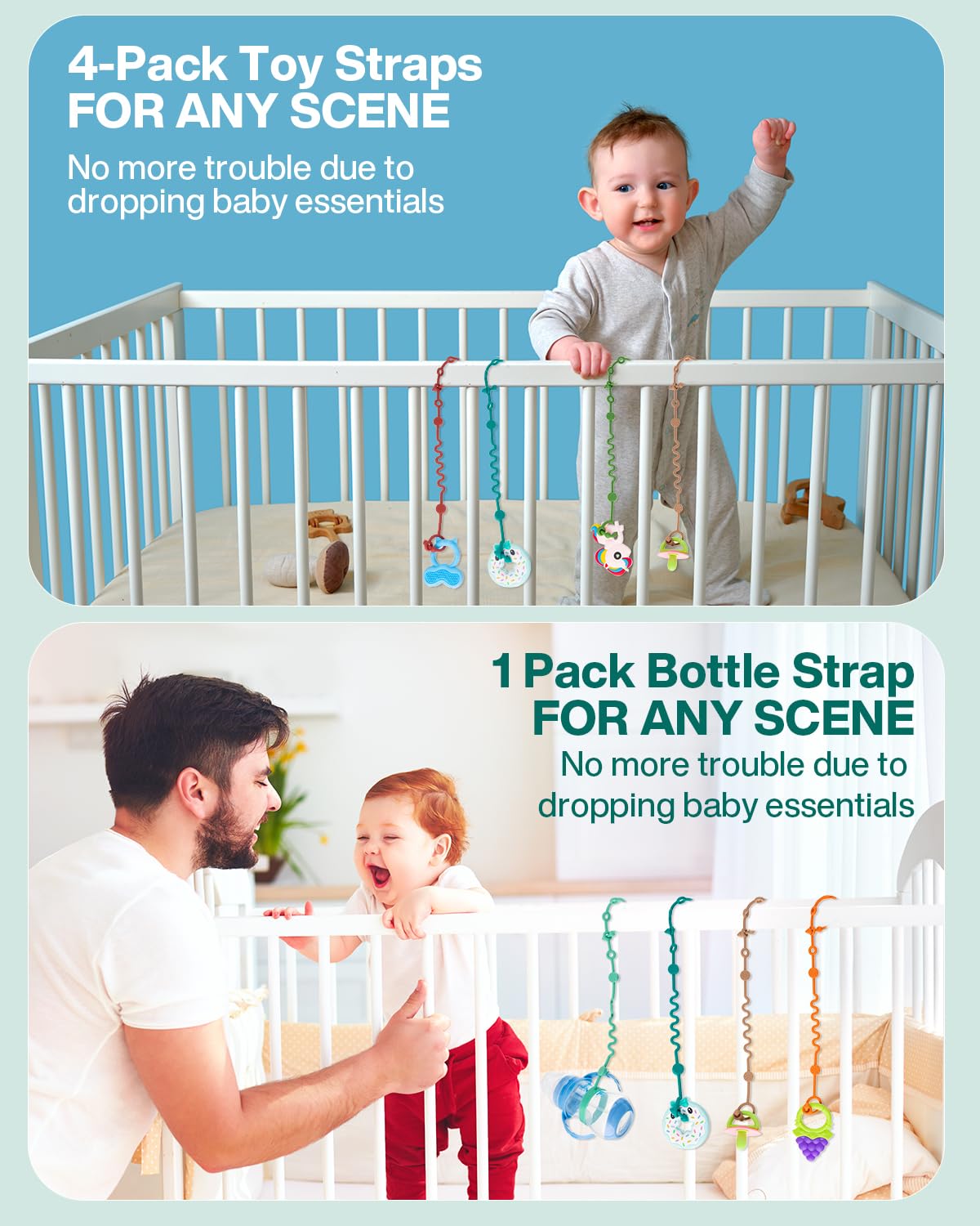 Toy Straps for Baby, 5pcs Adjustable Toy Holder for Stroller Accessories, Silicone Baby Tether Pacifier Clip, No Throw Baby Travel Essential Leash for High Chair, Car Seat (Gril-5 Pack)