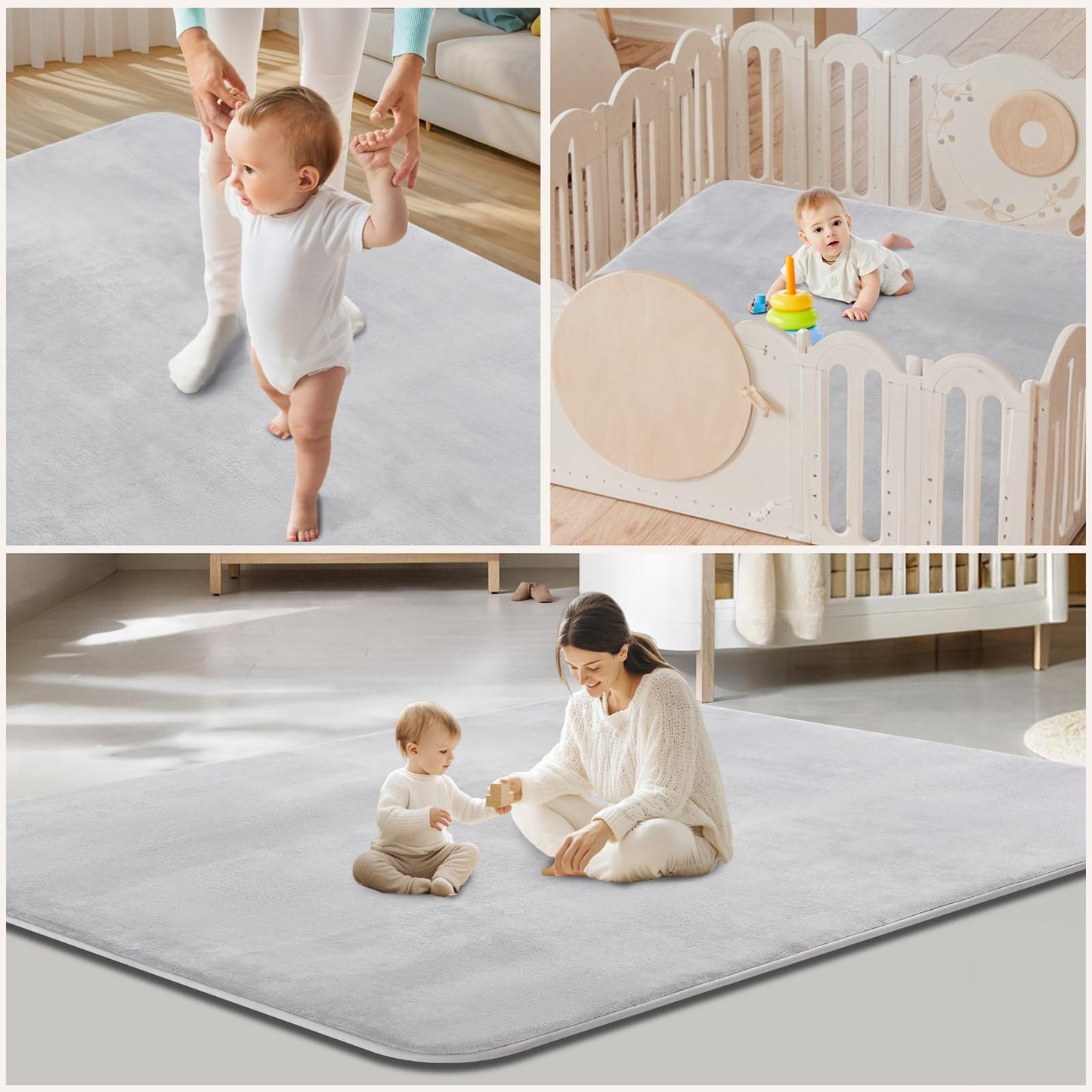 Thick Baby Play Mat for Floor,50 x 50 Playpen Mat,Tummy Time Foam Mat,Ultra Soft Support & Plush Feel,Easy Care with Non-Slip Cushioned for Infant,Kids and Toddler Crawling,Beige