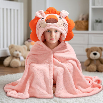 Hooded Baby Towels Boy for 0-6 Years, 50"x 32" Extra Large Toddler Bath Towels with Hood for Boys & Girls, 2-Pack Absorbent Thick Soft Gift for Kids Yellow Lion & Orange Monkey