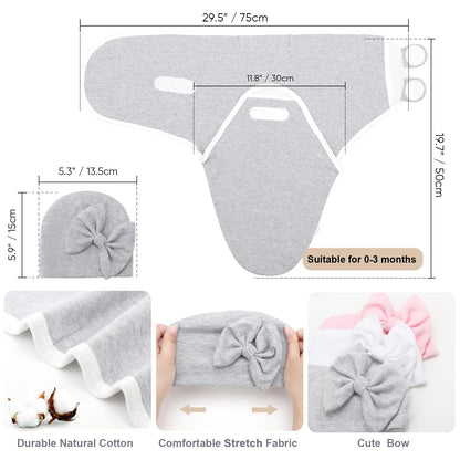 DRESHOW BQUBO 3 Pack Baby Swaddle Sleep Sacks Baby Swaddling Blanket Wrap Newborn Swaddle Sack with Big Bow Hat for Boys Girls 6-12 Lbs Newborns & 0-3 Months Girls Boys