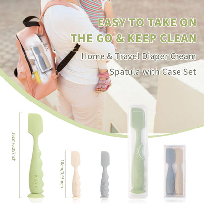 Baby Diaper Cream Spatula with Case-1 Large 2 Mini Butt Paste Spatula with 2 Travel Case-Soft Baby Butt spatula baby Diaper Cream Applicator-Diaper Rash spatula Bum Spatulas Brush