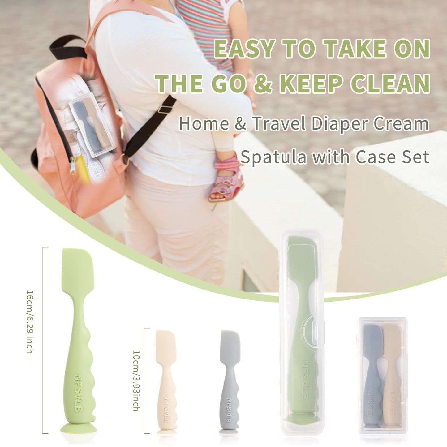 Baby Diaper Cream Spatula with Case-1 Large 2 Mini Butt Paste Spatula with 2 Travel Case-Soft Baby Butt spatula baby Diaper Cream Applicator-Diaper Rash spatula Bum Spatulas Brush