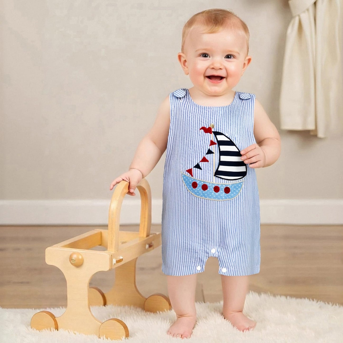 YINGISFITM Newborn Baby Boy Clothes Sailboat Overalls Sleeveless Jumpsuit Infant Bodysuit Toddler Outfits