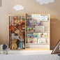 White Kids Bookshelf Wood Toy Storage Organizer Cabinet Children Bookcase Toddler Baby Sling Book Rack 3 Cube Bins Fabric Drawers for Playroom Bedroom Nursery School