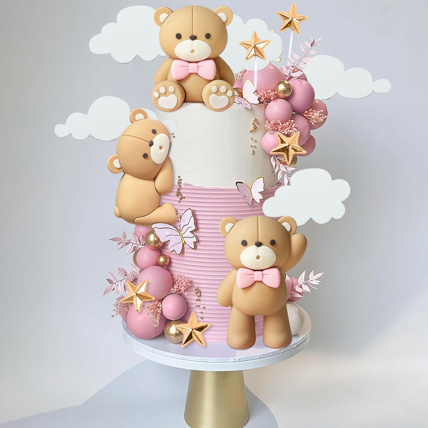 JeVenis Luxury Pink Bear Cake Decoration Baby Bear Baby Shower Cake Topper Bears Train Cake Decoration Baby Shower Birthday Cake Decoration