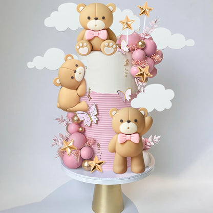 JeVenis Luxury Pink Bear Cake Decoration Baby Bear Baby Shower Cake Topper Bears Train Cake Decoration Baby Shower Birthday Cake Decoration