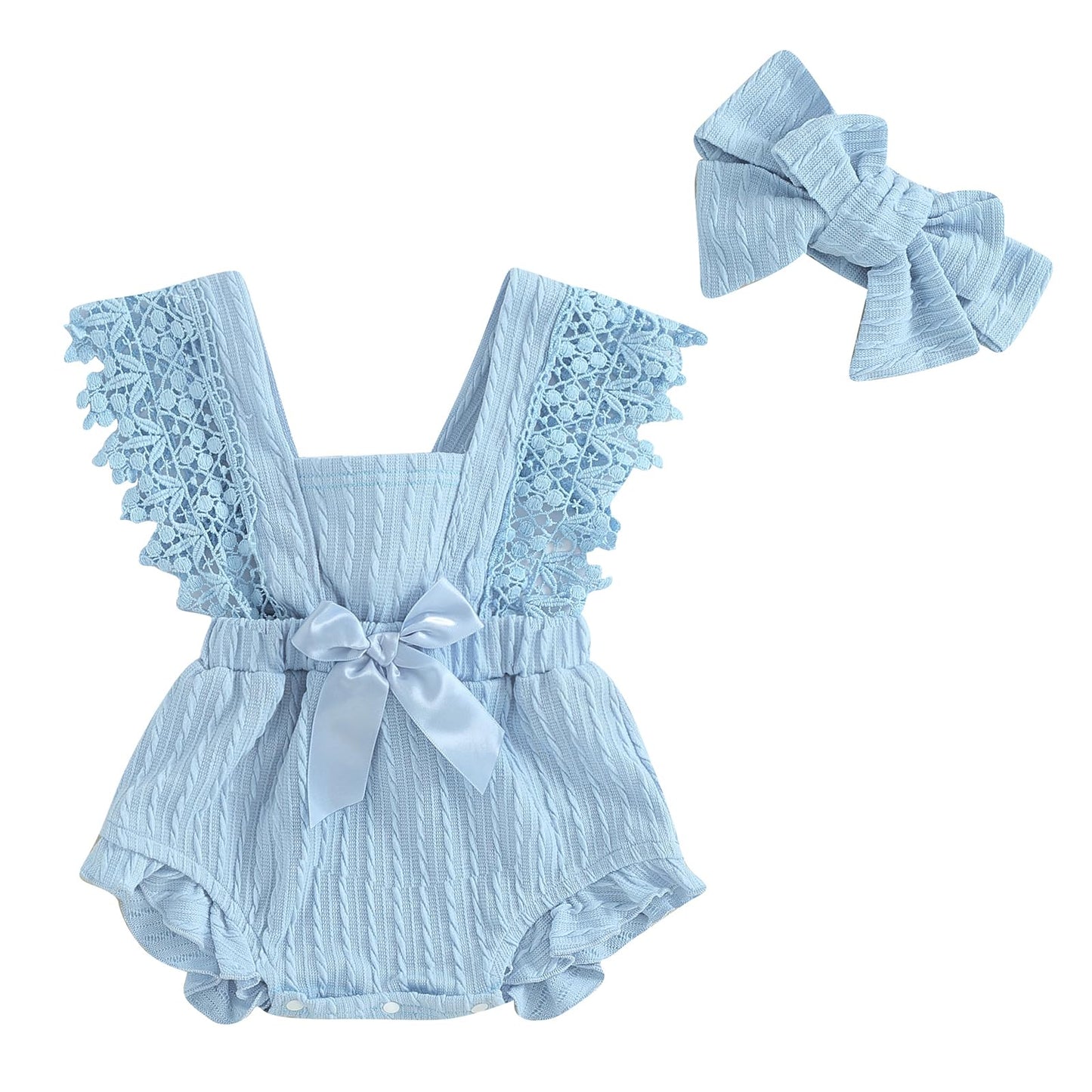 Newborn Baby Girl Lace Romper Ruffle Sleeveless Backless One Piece Jumpsuit Bodysuit with Headband Summer Clothes