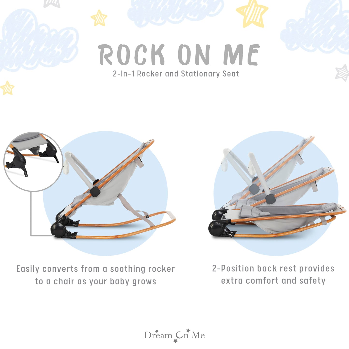 Dream on Me Rock With Me 2-in-1 Baby Rocker and Stationary Seat, Baby Rocker Seat for Infant with Removable Toy Bar, Baby Rocker Chair with Soothing Music & Vibration, 0-6 Months, Upto 20 Lbs
