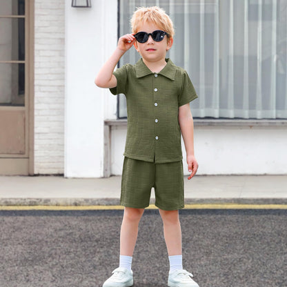 U·nikaka Baby Boys 2 Piece Summer Outfits Casual Toddler Short Sets Little Boys Button Down Shirts Tops and Shorts 2-6Y