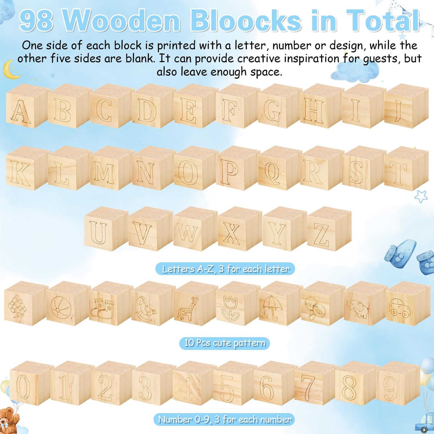 Marsui 136 Pcs Baby Shower Blocks to Decorate Game Kit Includes 98 Wooden Blocks, 36 Markers, 1 Game Sign, 1 Storage Box for Baby Shower Gender Reveal Activity Party Decorations(Pink Elephant)