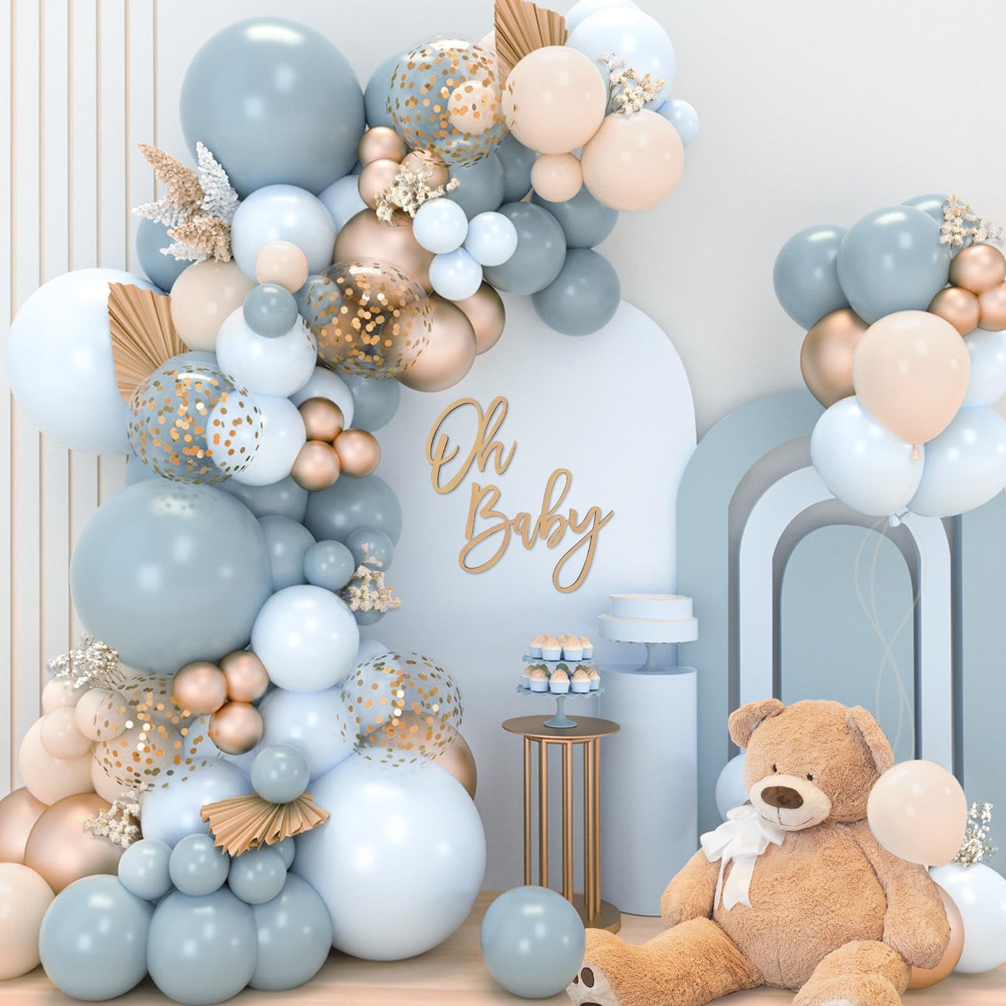 Dusty Blue Balloon Arch Kit,122 Pcs Dusty Blue and White Balloons,MacaronBlue White Balloon Arch Garland Kit for Boy Baby Shower Gender Reveal,Men Birthday,Graduation Decorations,Bridal Shower